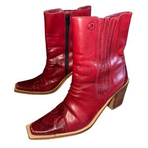 BRONX Vintage Made in Brazil Square-toed deep red leather boots - size 41